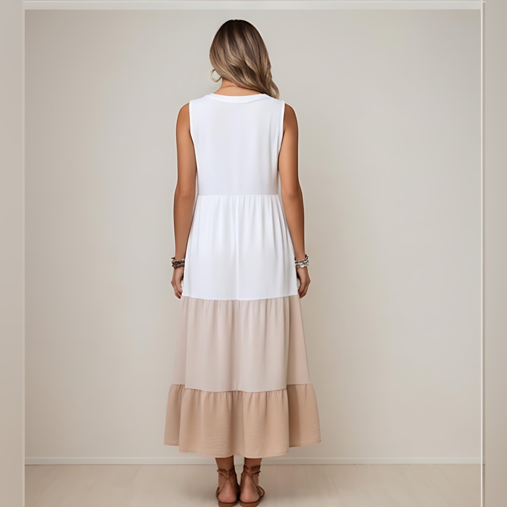 Color block Button Front Ruffle Hem Dress - Picture 3 of 6